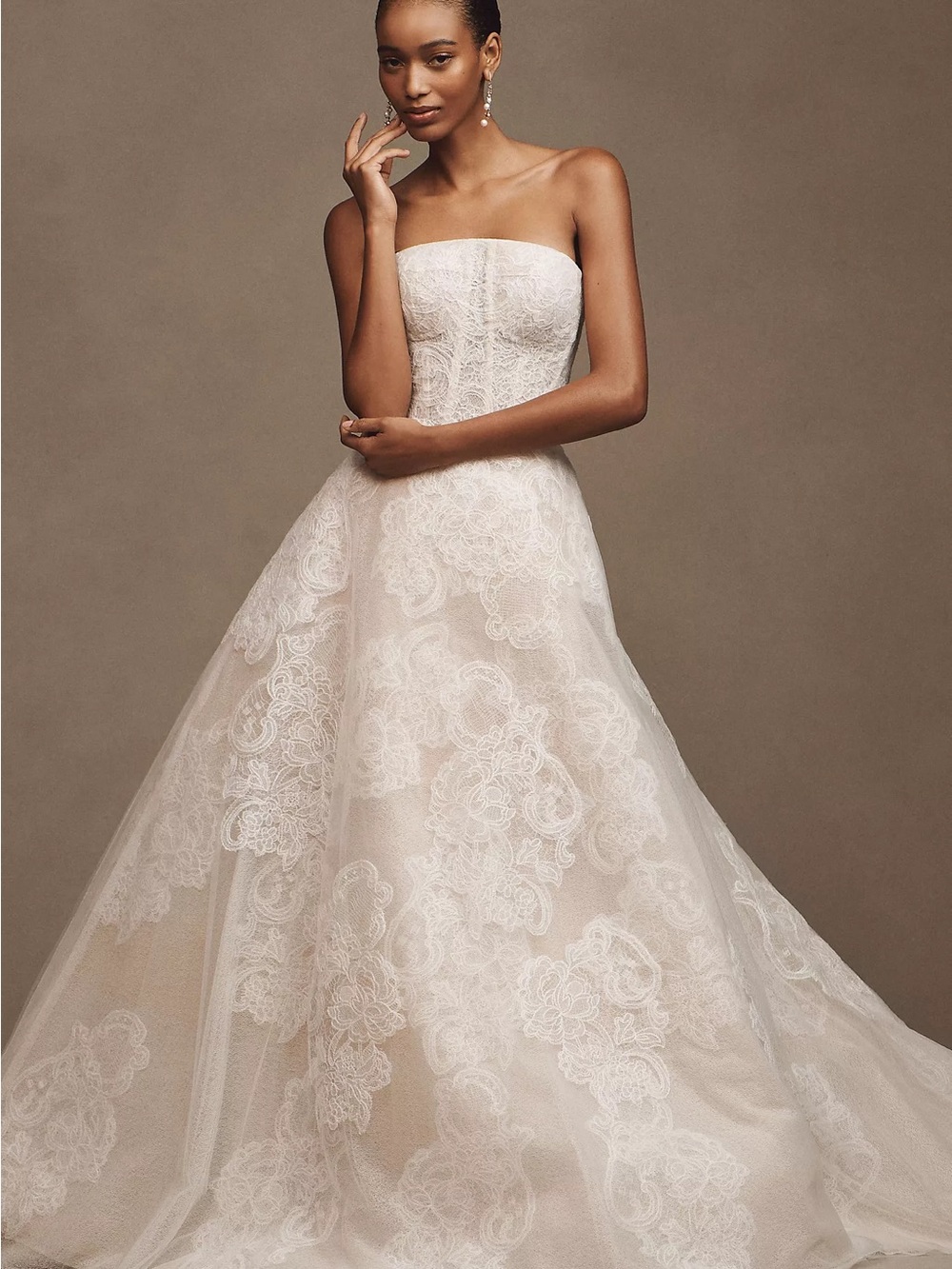 Watters Ivory Strapless Lace A-Line Gown